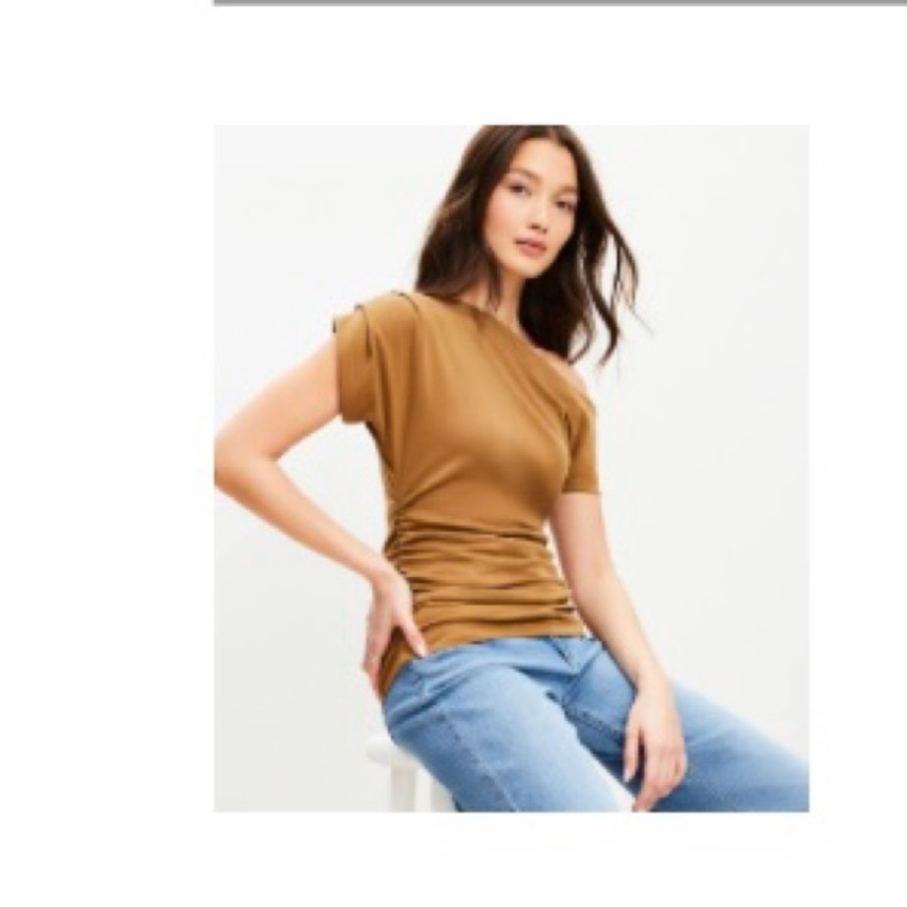 LOFT Golden Brown Off-The-Shoulder Ruched Top